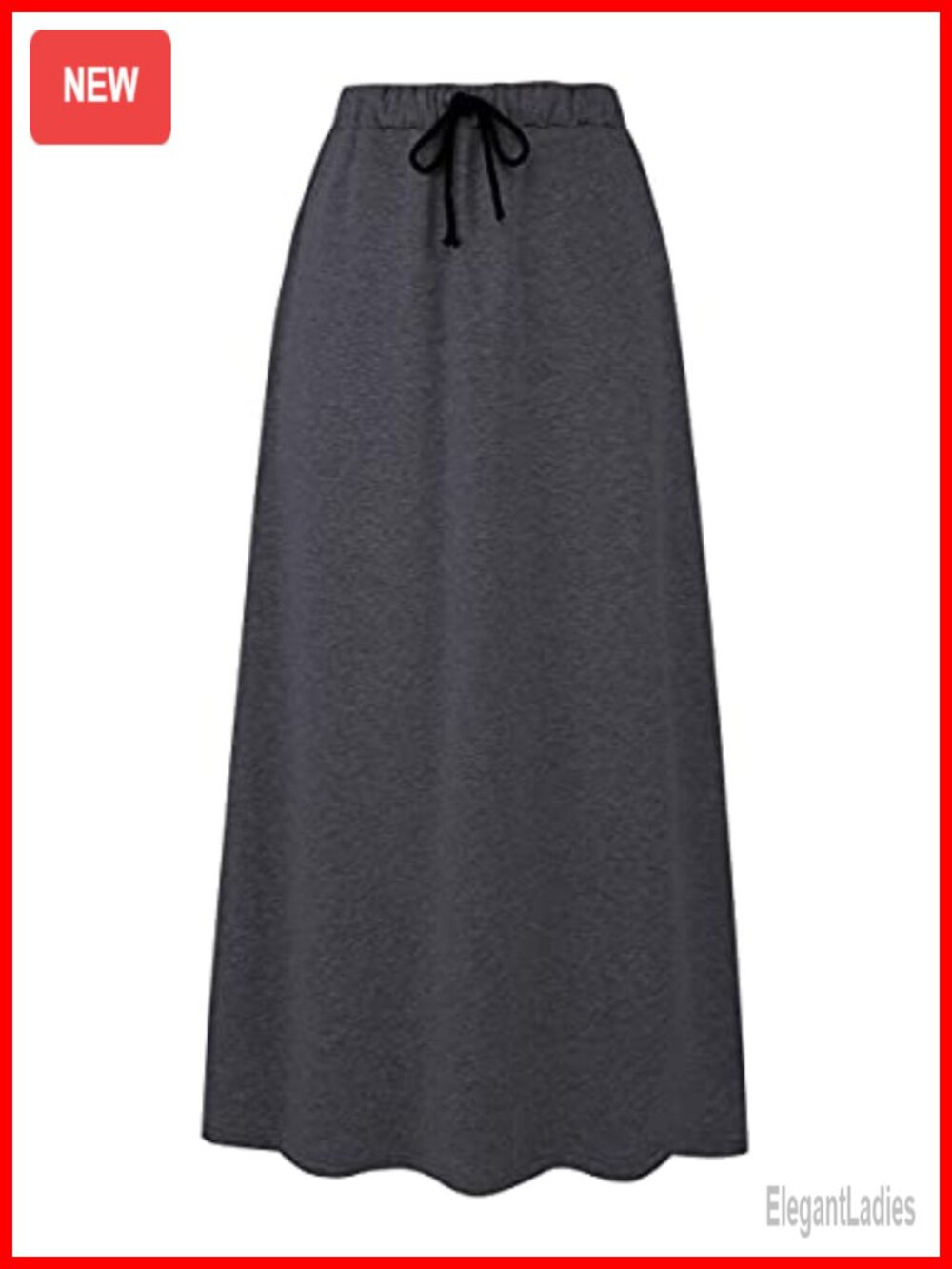 Fleece Lined Long Jersey Skirt Elastic Waist A-Line Flared Winter